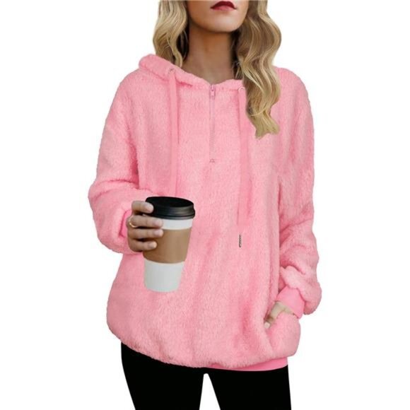 Hoodies for Women Fuzzy Oversized Sweatshirt Zip Up Fleece Pullover FluffySherpa - Picture 1 of 6